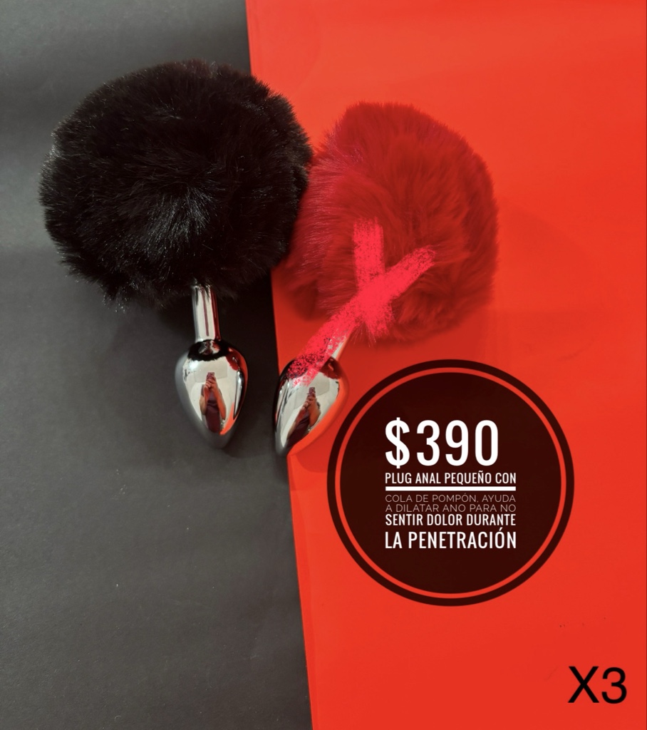 Plug anal dilatador con pompón (negro)