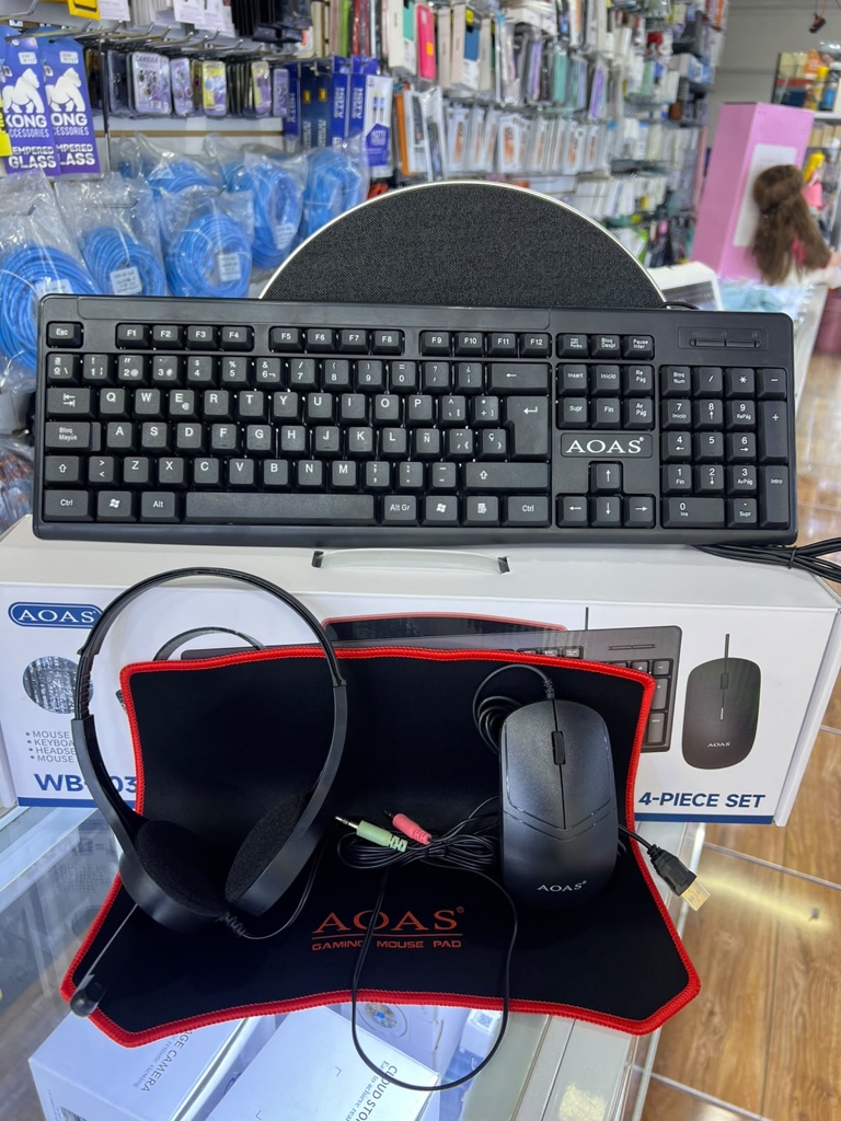AOAS combo teclado mouse y audifonos negro