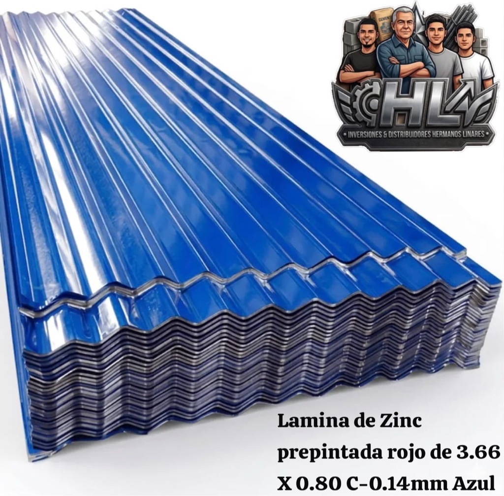 Laminas ZINC ONDULADA PREPINTADA(3.66x0.80) Cal0.20