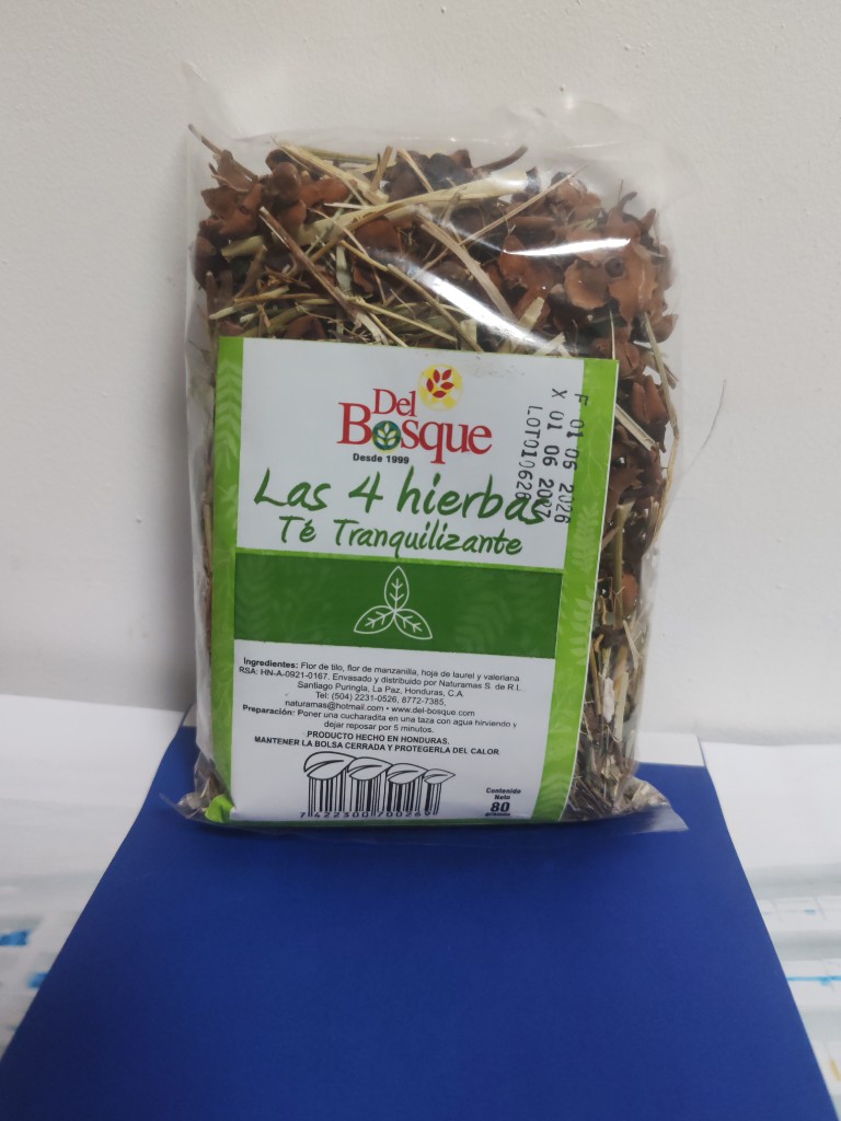 A-6 y I-3  TE 4 HIERBAS TRANQUILIZANTE (80 GR) - TILO + MANZANILLA + LAUREL + VALERIANA. DEL BOSQUE