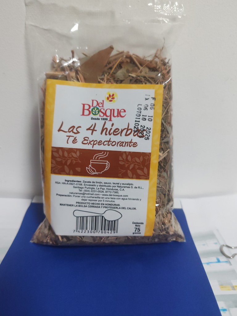 A-6 y I-3  TE 4 HIERBAS EXPECTORANTE (75 GRAMOS) - ZACATE LIMON + SAUCO + LAUREL + EUCALIPTO.  DEL BOSQUE