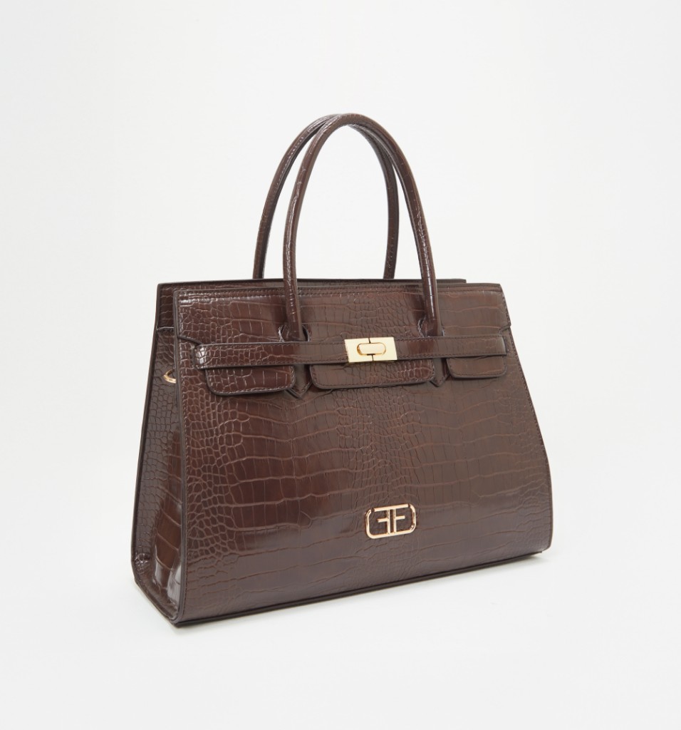 Bolso cafe efecto cocodrilo