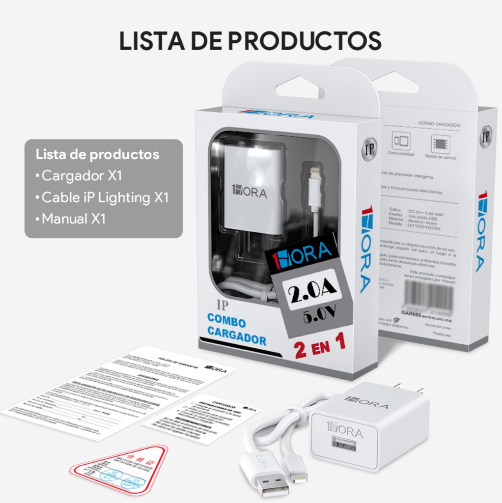 Cargador 1HORA 2.0 ligthing 10W