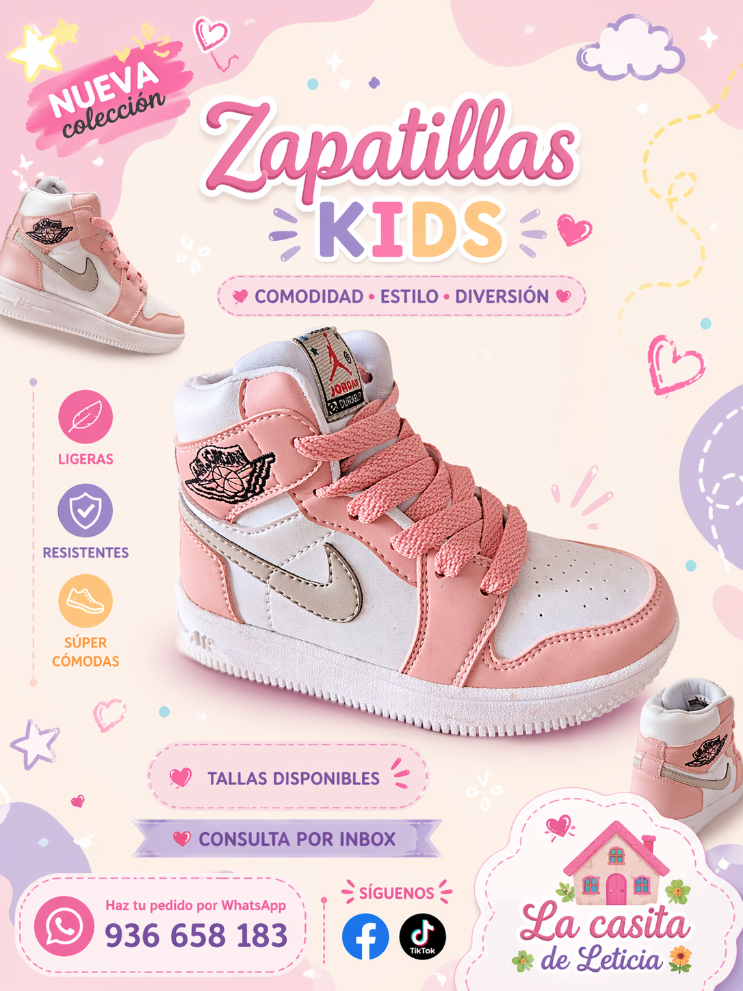 Zapatillas Kids rosas y blancas