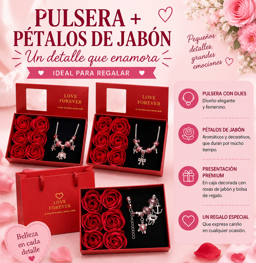 Pulsera con dijes y pétalos de jabón Love Forever