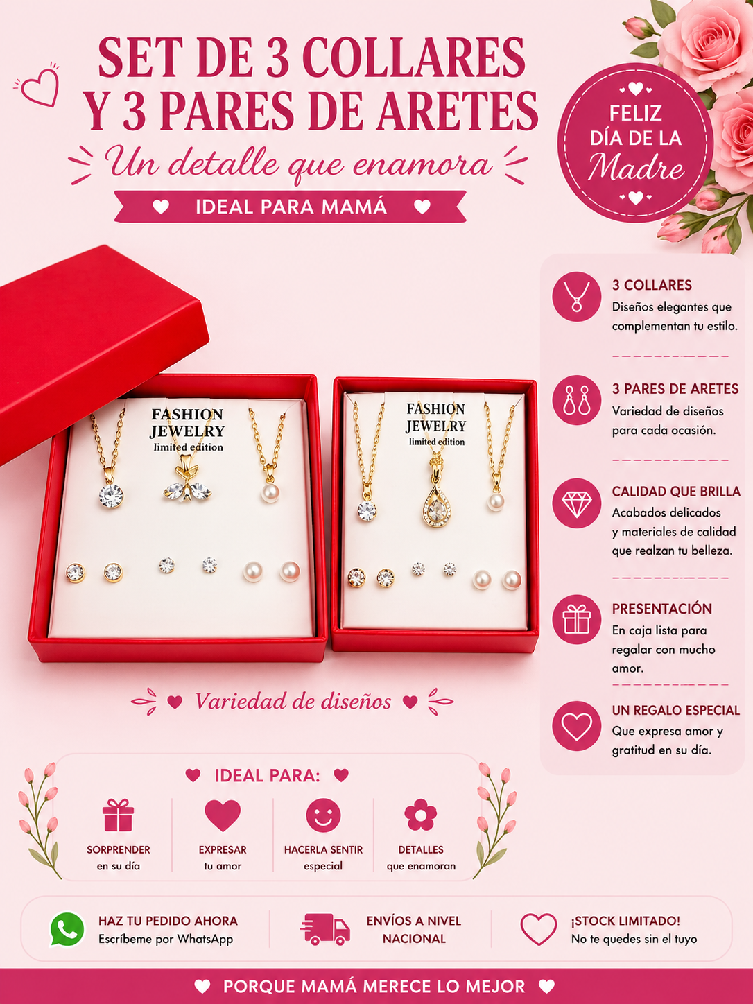 Set de 3 collares y 3 pares de aretes