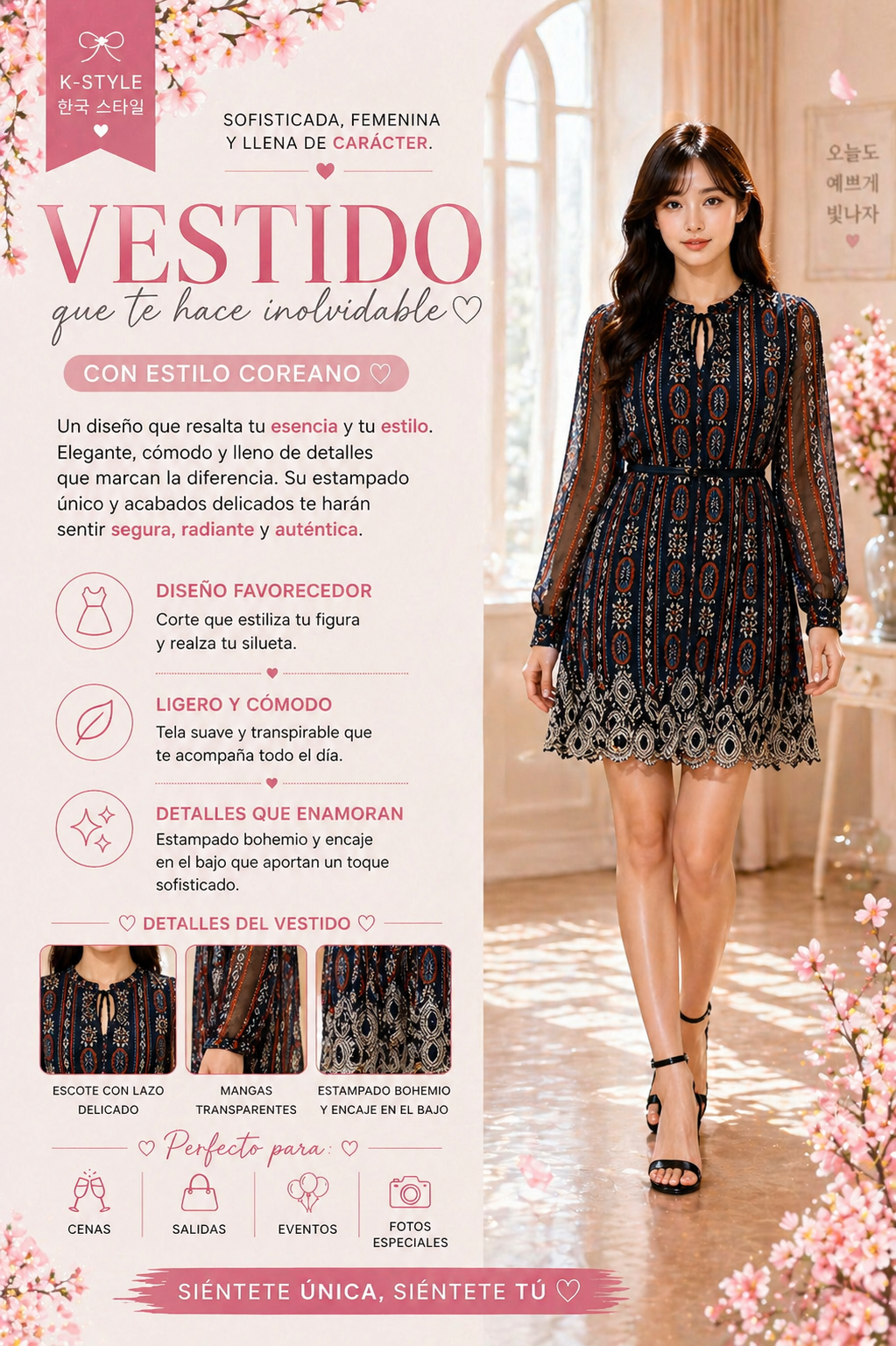 Vestido estilo coreano estampado bohemio