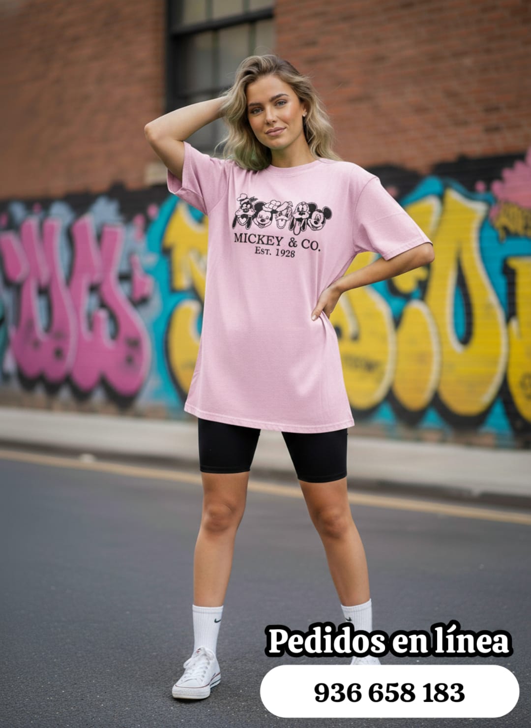 Camiseta oversize Mickey & Co. rosa