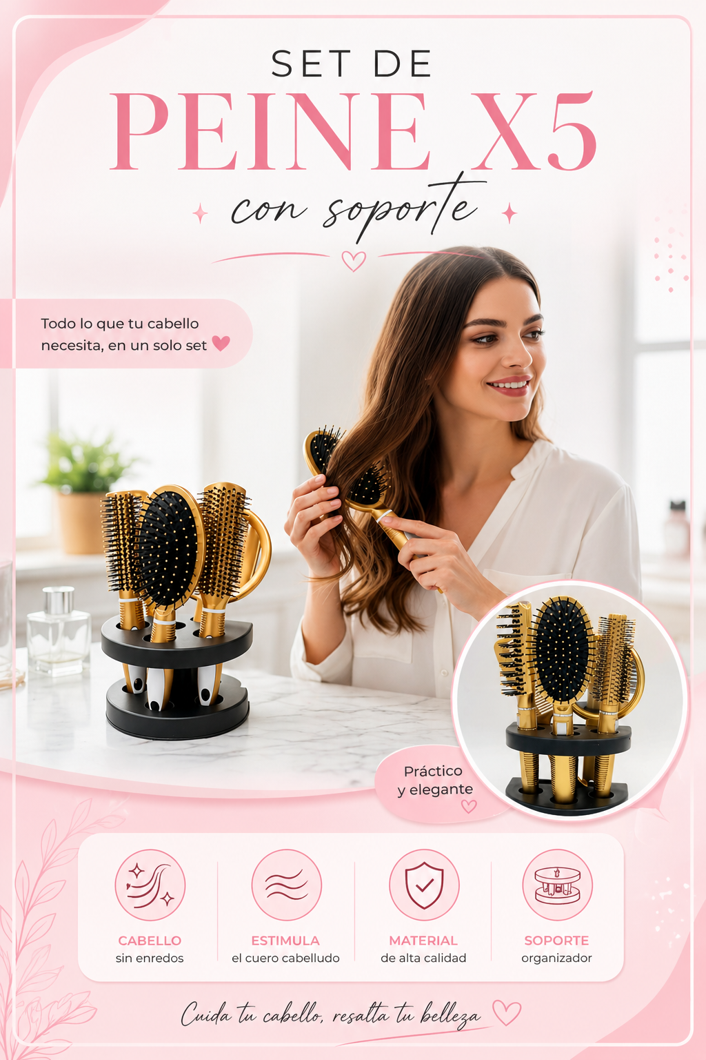 Set de peines x5 con soporte
