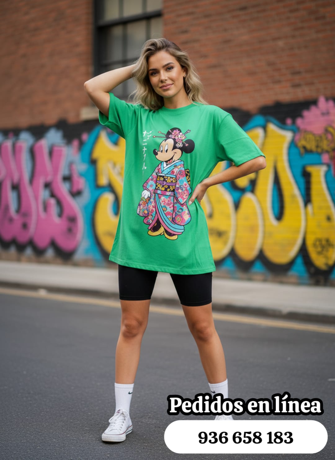 Camiseta verde oversize estampada Minnie Mouse