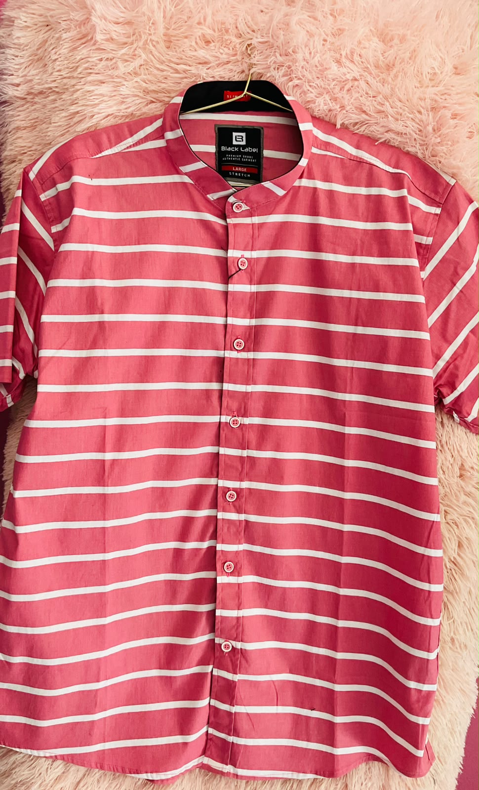 Camisa Black Label rosa con rayas blancas