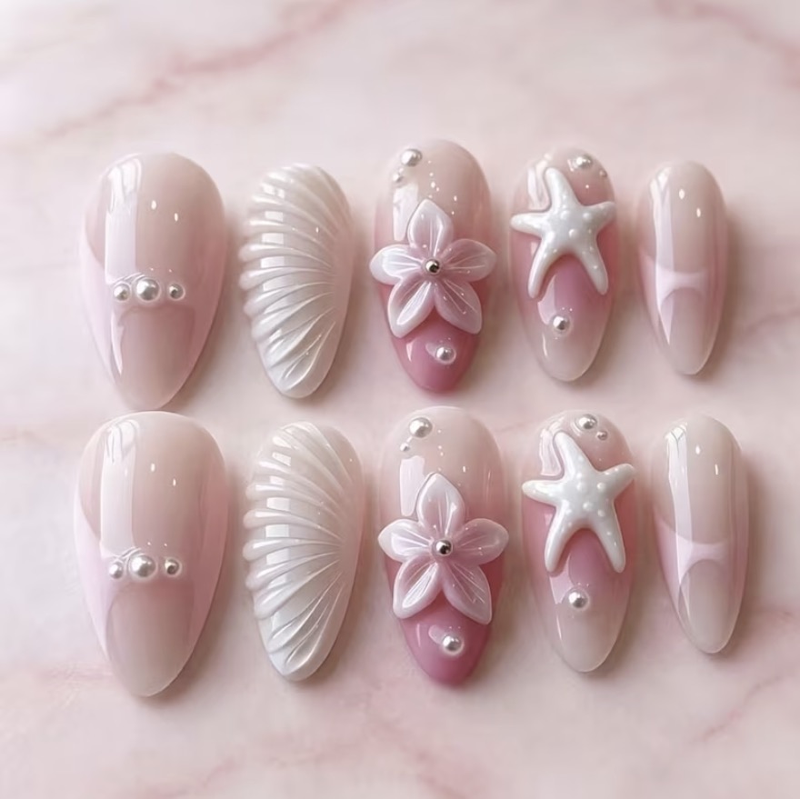 10 Unidades de uñas postizas rosa de mar G.