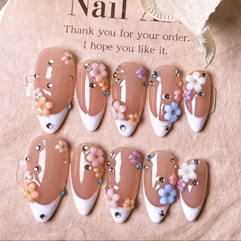 10 uñas postizas flor azul G.