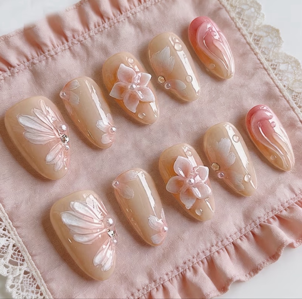 10 Uñas postizas flor G.