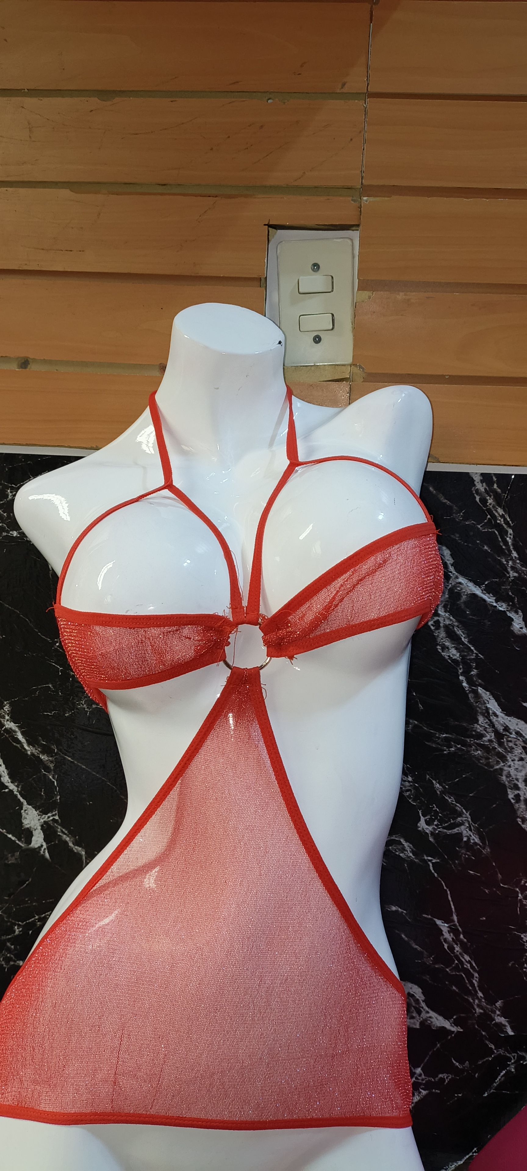 Lenceria roja transparente tipo babydoll