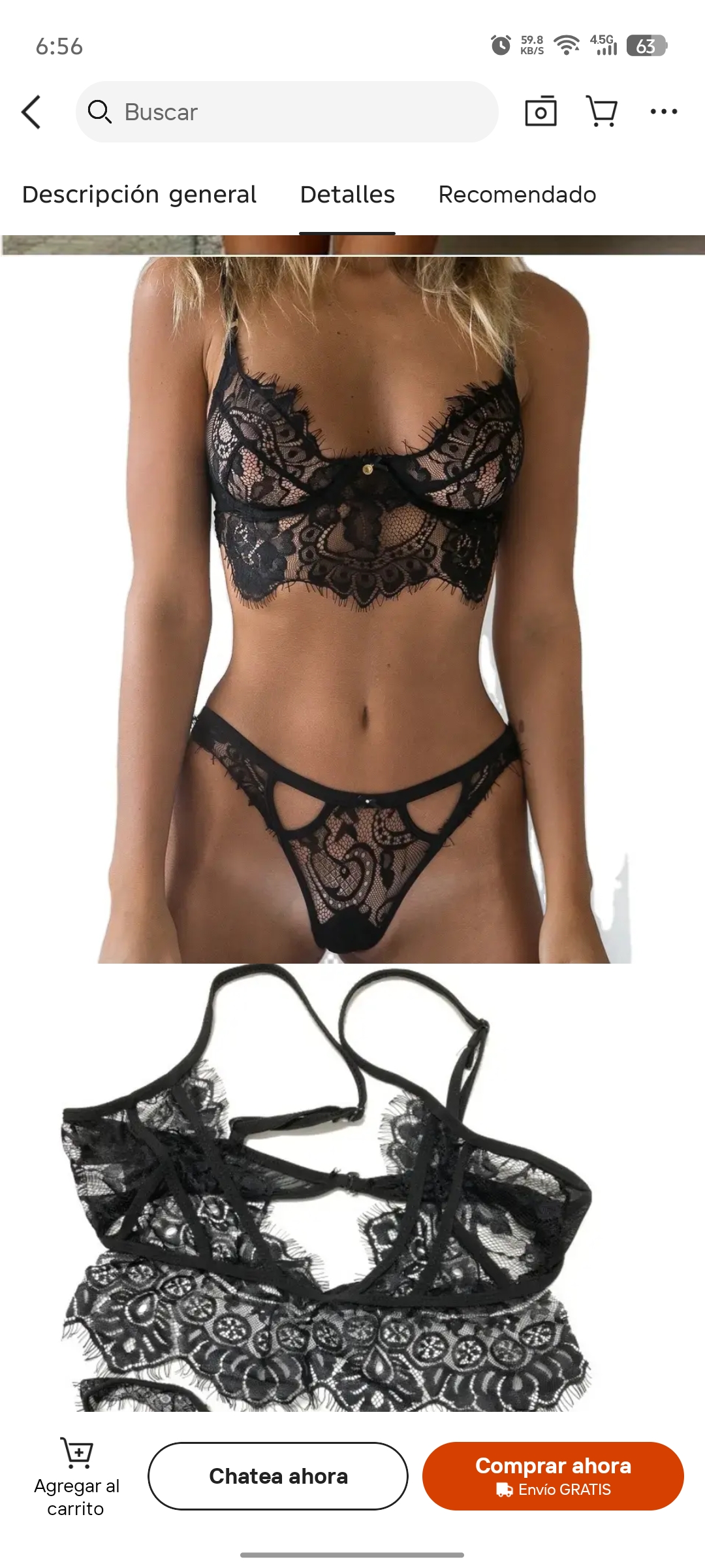 Conjunto de lencería negra de encaje