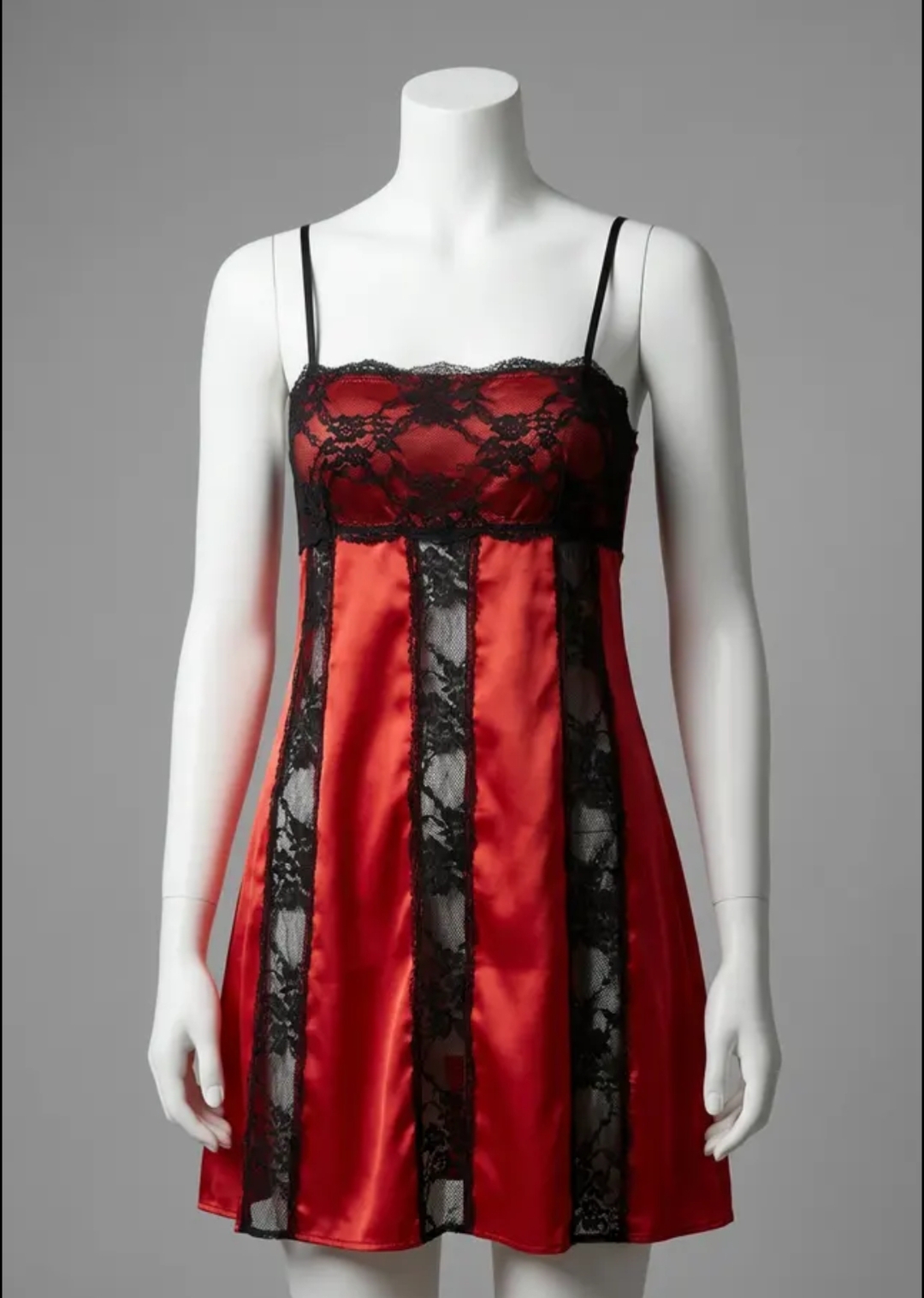 Vestido lencero rojo con encaje negro