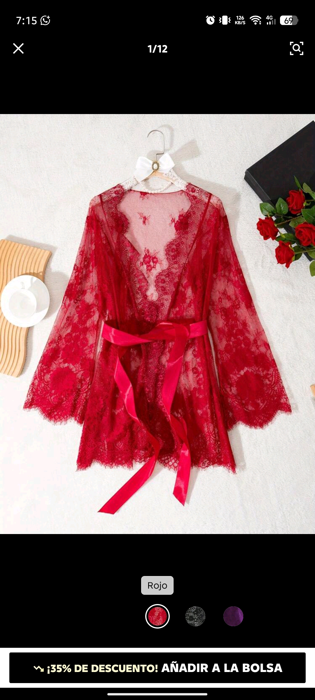 Kimono de encaje fucsia con cinturón