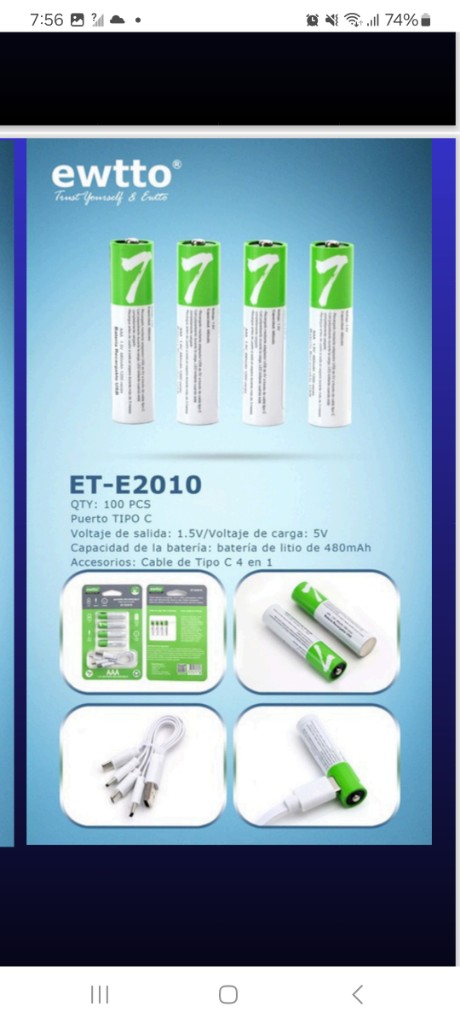 E2010 bateria recargable AAA verde