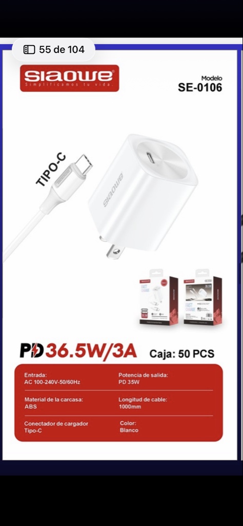 Se-0106 cargador Tipo-C 36.5w