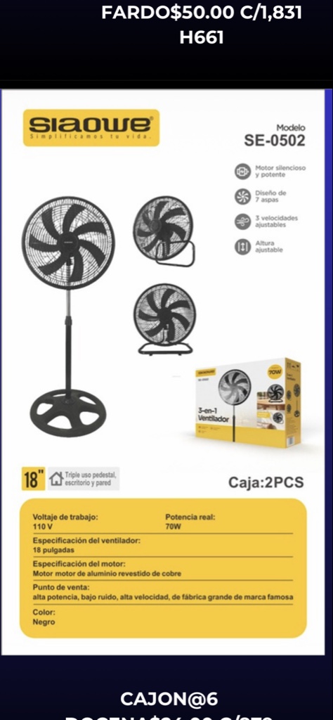 ventilador negro 18" se- 0502