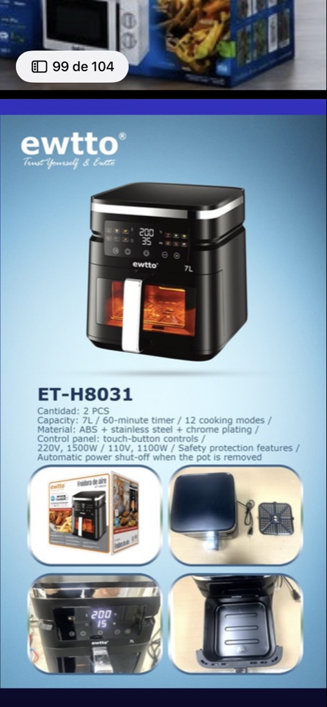 freidora de aire negra 7L H8031