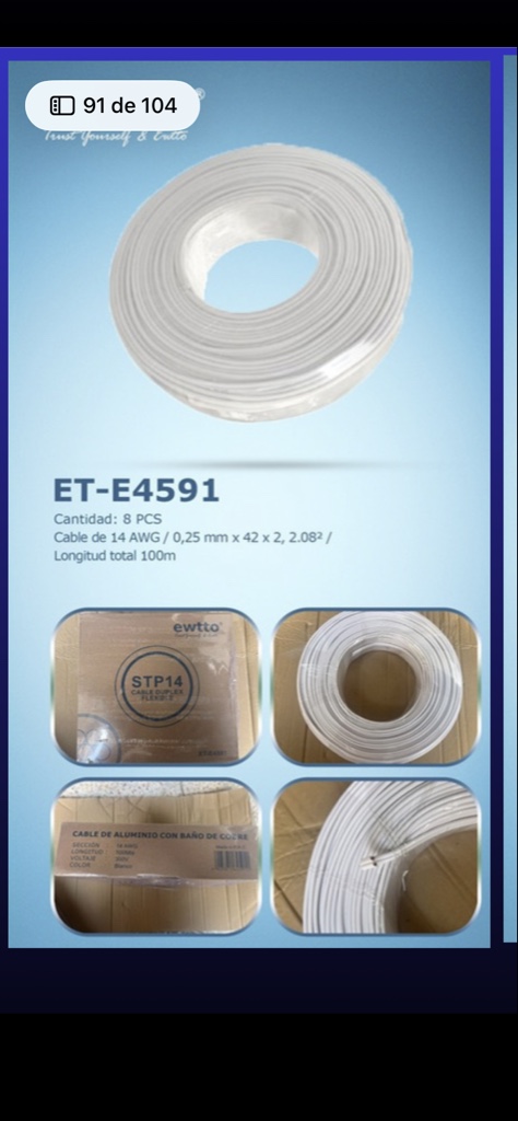 Cable blanco EWTTO 14 AWG