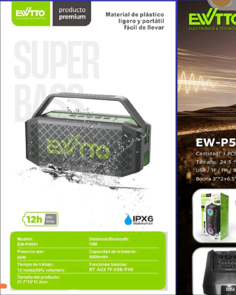 EWTTO bocina bluetooth negra