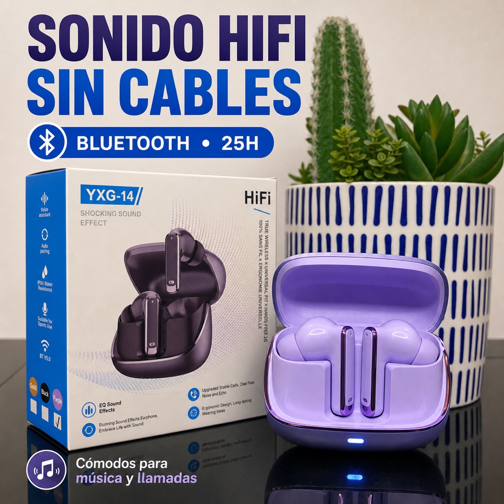 YXG-14 audifonos Bluetooth morados