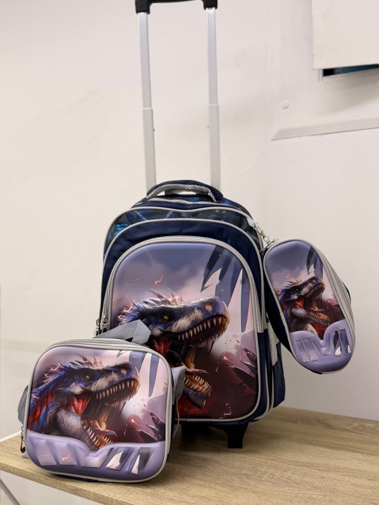 Mochila escolar dinosaurio azul maleta