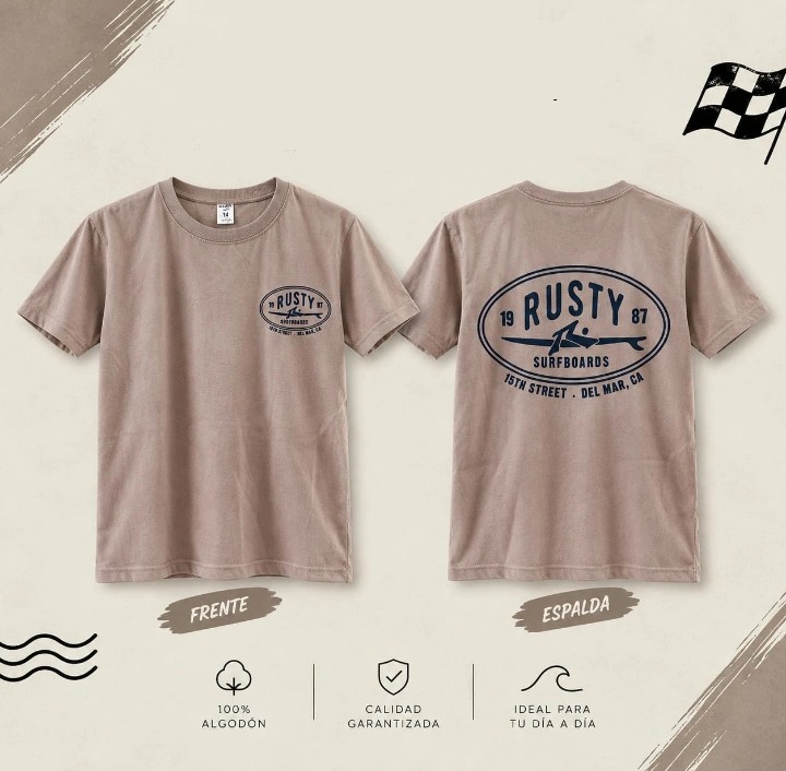 Camiseta Algodón Rusty Surfboards color beige