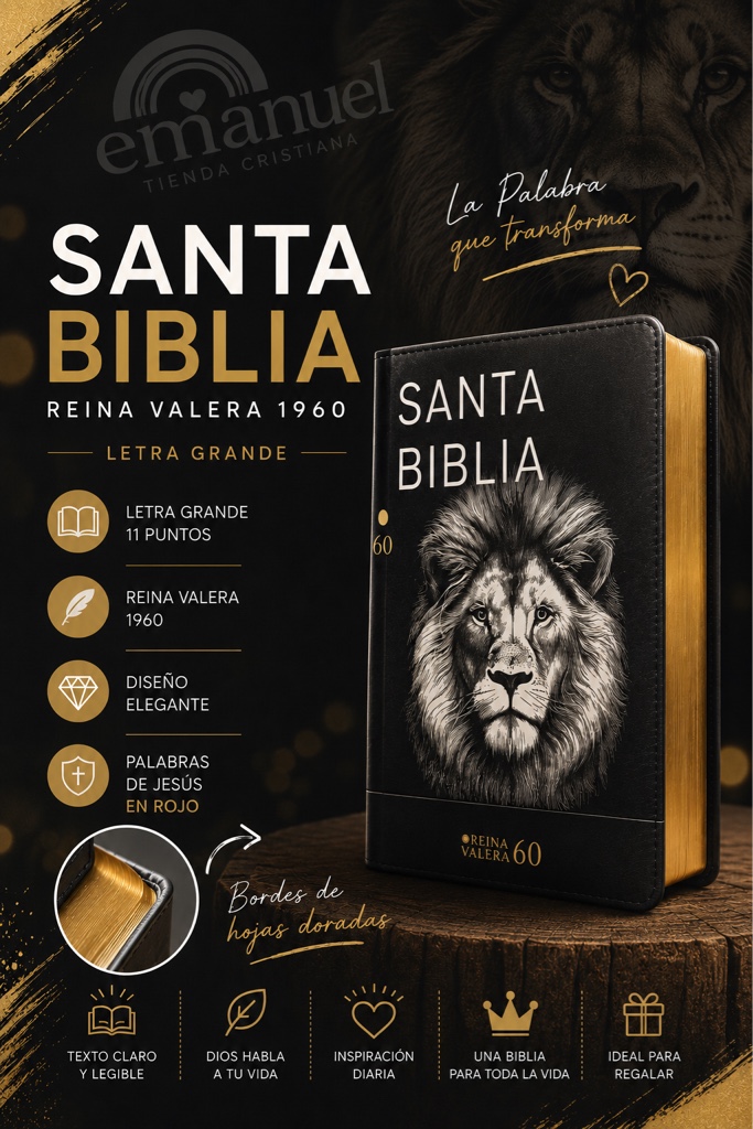 Biblia RVR 1960 Compacta Letra Grande 11 puntos Símil Piel Negro León Grafity