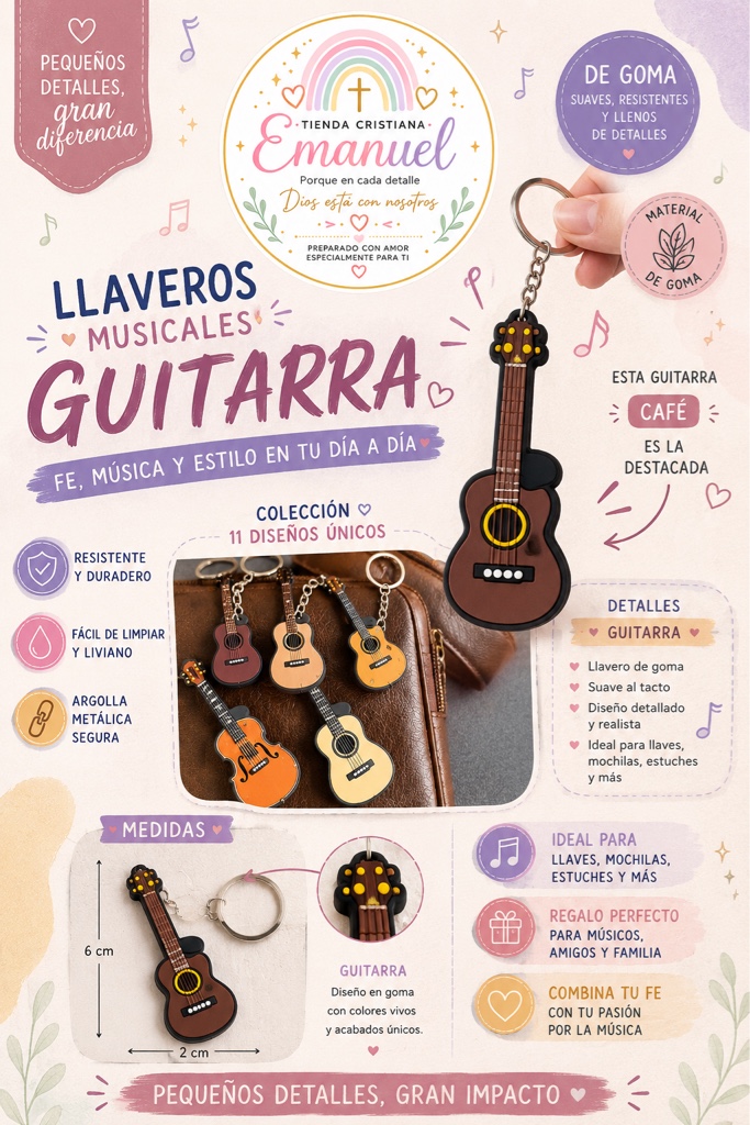 Llavero guitarra marrón