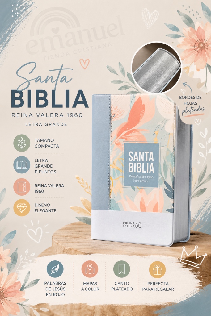 Biblia RVR 1960 Compacta Letra Grande 11 puntos Símil Piel Acero