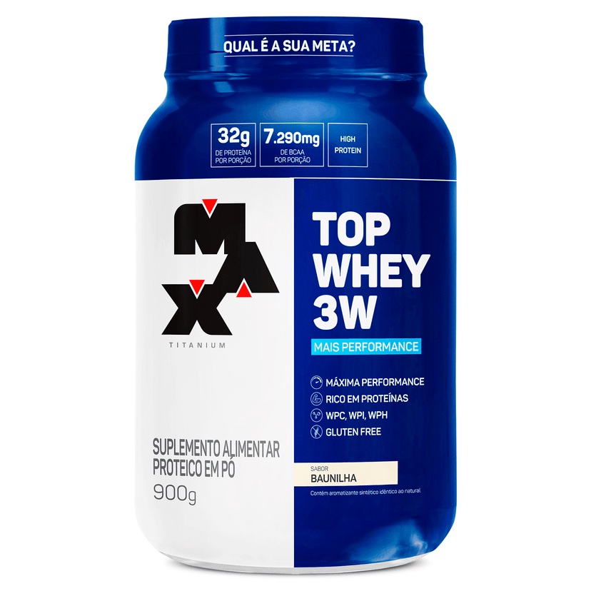 Top Whey 3W + Performance Pote 900g, Max Tiranium