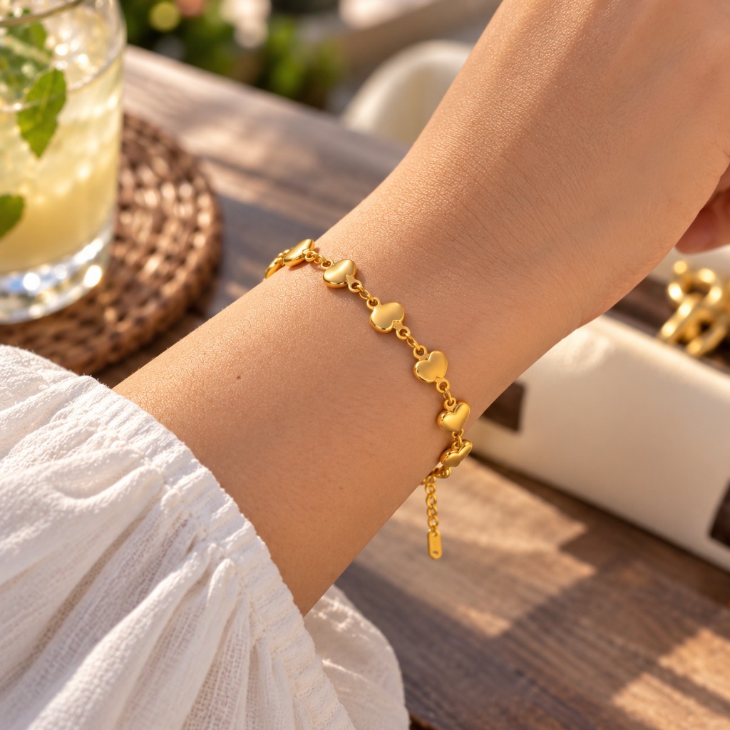 15978-PULSERA DORADA DE CORAZONES