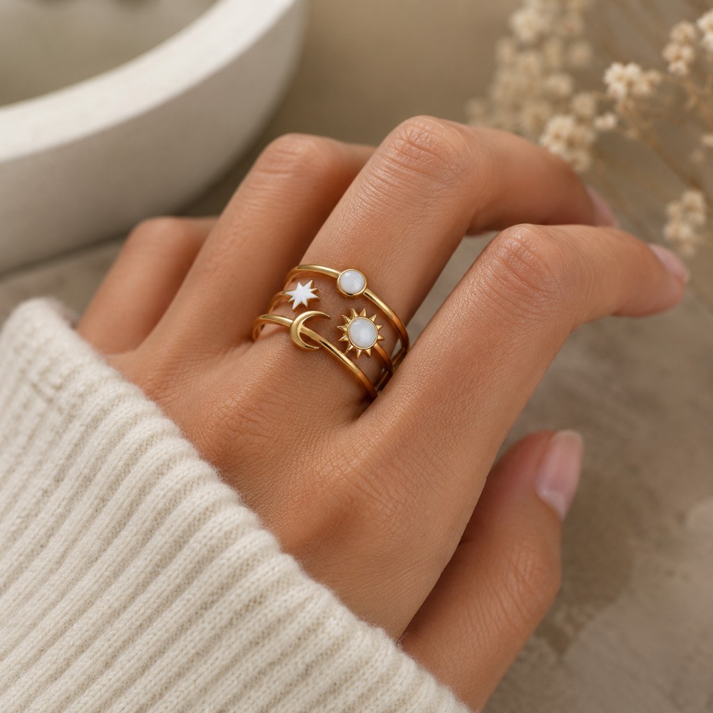 07320-ANILLO DORADO AJUSTABLE CON ESTRELLA BLANCA