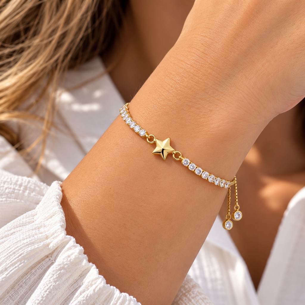 07460-PULSERA DORADA FINA DE ESTRELLA AJUSTABLE