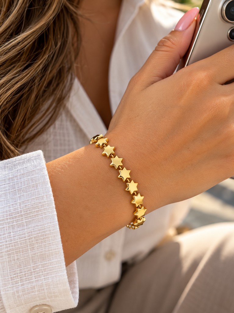 08913-PULSERA DORADA CON FIGURAS DE ESTRELLA