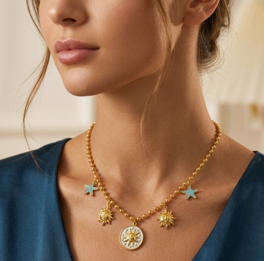 89539-COLLAR DORADO CON CHARMS UNIVERSO