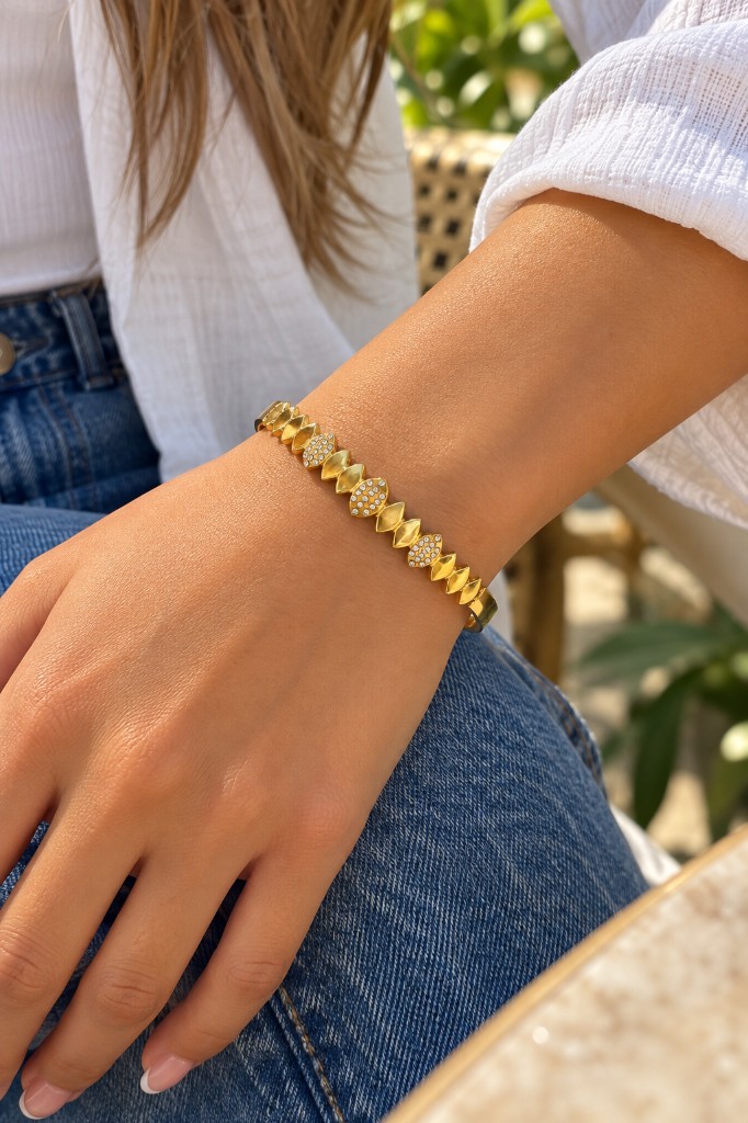 85135-BRAZALETE DORADO DE HOJAS Y PIEDRAS