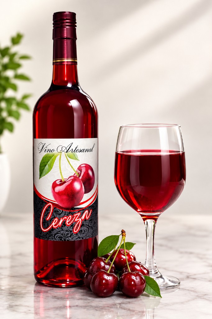 Vino de cereza rojo intenso