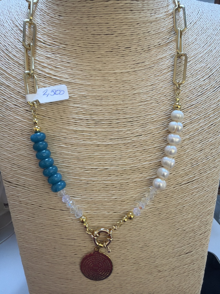 Collar Ágatas azules y Perlas del Rio