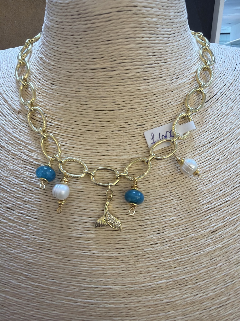 Choker Perlas y Ágatas con dije Marino
