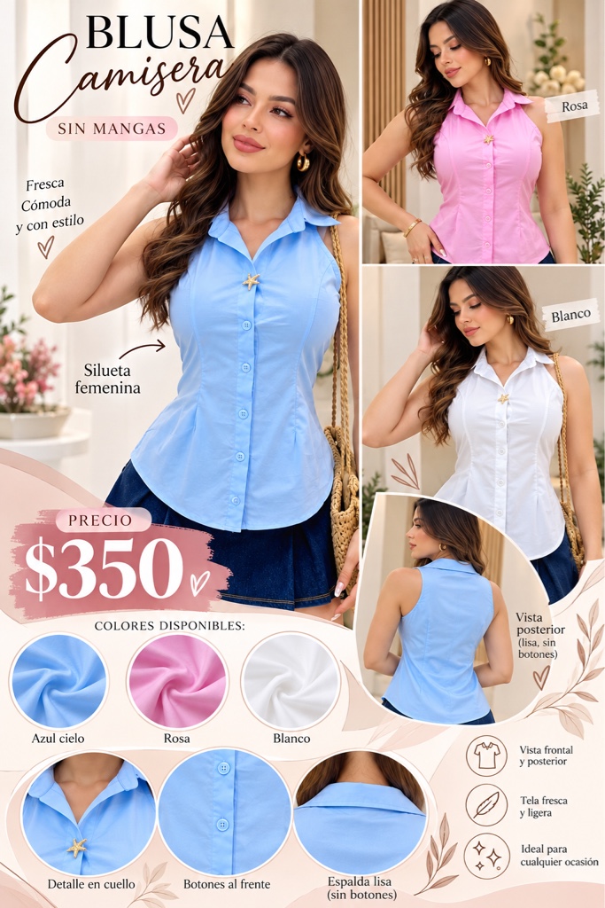 Blusa camisera sin mangas azul cielo