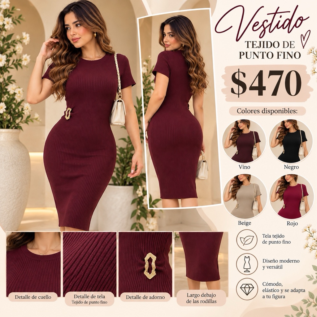Vestido punto fino vino