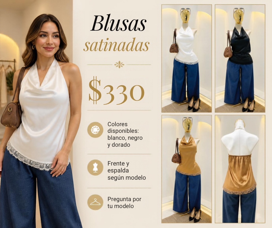 Blusa satinada con encaje