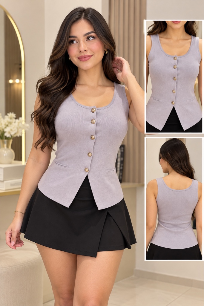 Top lila de botones