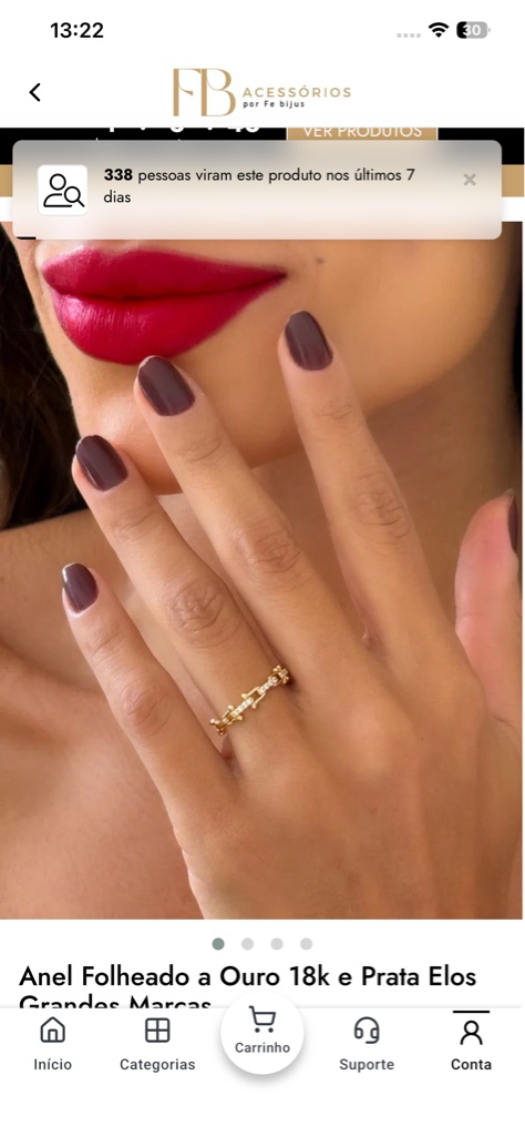 Anel folheado elos ouro 18k e prata