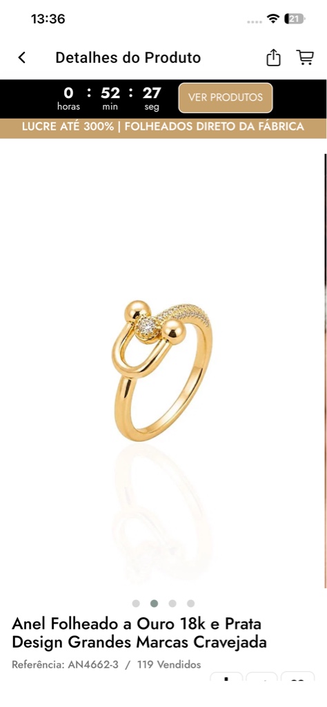 Anel elo grande cravejado folheado ouro 18k